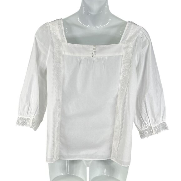 NWT Talbots Plus X US 16W Shadow Stripe Top White Blouse Lace Trim Minimalist - Picture 2 of 16